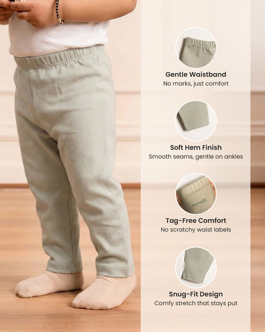 Twingle 100% Organic Cotton Leggings-Soft Elasticated Waistband-No Itchy Tags-Solid-Sage Green-For Infants