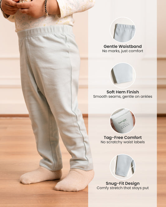 Twingle 100% Organic Cotton Leggings-Soft Elasticated Waistband-No Itchy Tags-Solid-Light Blue-For Infants