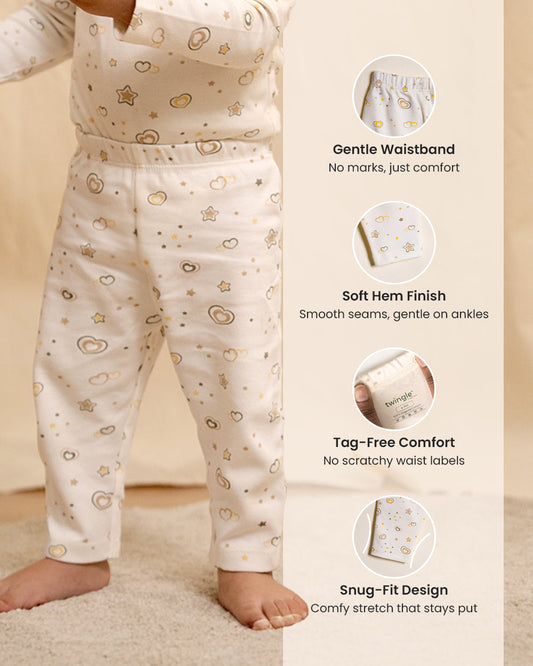 Twingle 100% Organic Cotton T-shirt & Leggings Set-Tag-Free Comfort-Easy Shoulder Snaps-White-Hearts & Stars Print-For Infants
