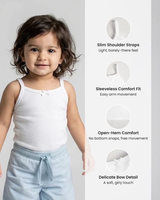 Twingle 100% Organic Cotton Shoulder Strap Camisole-Girl Vest-No Itchy Neck Tags-Solid-White-Pack of 3-For Infants