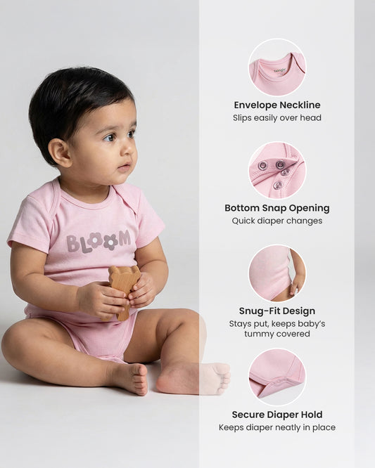 Twingle 100% Organic Cotton Bodysuit-Envelope Neck for Easy Dressing-Nickel Free Snaps-Short Sleeves-Solid-Pastel Pink-For Infants