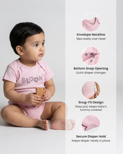 Twingle 100% Organic Cotton Bodysuit-Envelope Neck for Easy Dressing-Nickel Free Snaps-Floral Print-Pastel Pink-Pack of 2-For Infants
