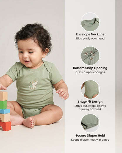 Twingle 100% Organic Cotton Bodysuit-Envelope Neck for Easy Dressing-Nickel Free Snaps-Short Sleeves-Solid-Sage Green-For Infants