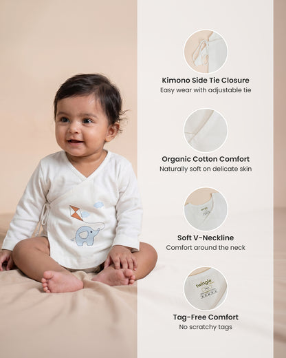 Twingle 100% Organic Cotton Jhabla-Kimono Opening for Easy Dressing-Ellie & Kite-White-For Infants
