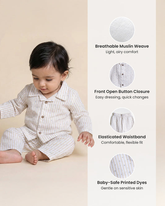 Twingle 100% Organic Muslin Nightsuit-Prevents Overheating-Naturally Temperature Regulating for Better Sleep-Soft Elasticated Waistband-Starlight-White-For Infants