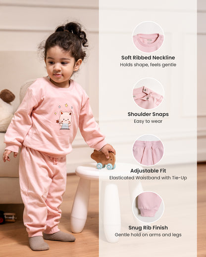 Twingle 100% Organic Cotton Jogger Set-Hypoallergenic Fabric-No Itchy Tags-Soft Elasticated Waistband-Long Sleeves-Solid-Pastel Pink-For Infants