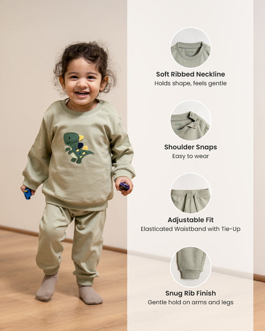 Twingle 100% Organic Cotton Jogger Set-Hypoallergenic Fabric-No Itchy Tags-Soft Elasticated Waistband-Long Sleeves-Solid-Sage Green-For Infants