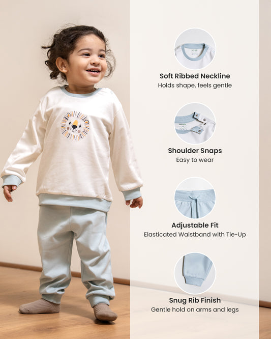 Twingle 100% Organic Cotton Jogger Set-Hypoallergenic Fabric-No Itchy Tags-Soft Elasticated Waistband-Long Sleeves-Solid-Light Blue-For Infants