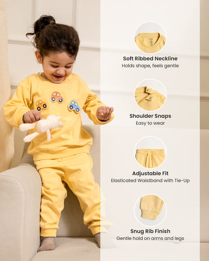 Twingle 100% Organic Cotton Jogger Set-Hypoallergenic Fabric-No Itchy Tags-Soft Elasticated Waistband-Long Sleeves-Solid-Yellow-For Infants