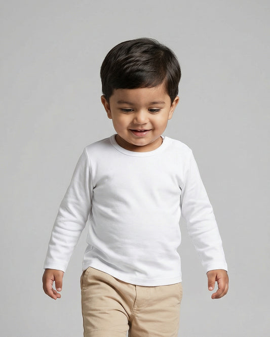 Twingle 100% Organic Cotton Vest-Round Neck-No Itchy Tags-Long Sleeves-Solid-White-Pack of 3-For Infants