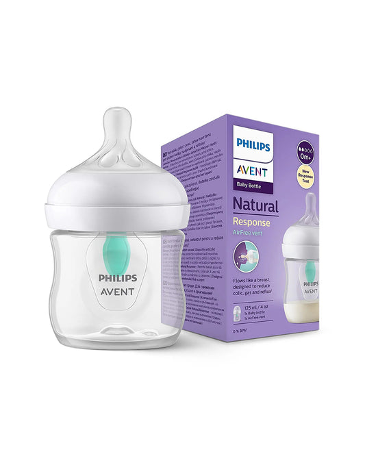 Philips Avent Natural Response Feeding Bottle-AirFree Vent-125 ml-With Flow 2 Nipple-Transparent-0M+