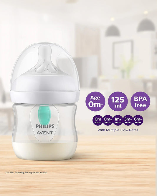 Philips Avent Natural Response Feeding Bottle-AirFree Vent-125 ml-With Flow 2 Nipple-Transparent-0M+