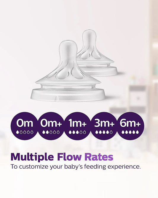 Philips Avent Natural Response Feeding Bottle-AirFree Vent-125 ml-With Flow 2 Nipple-Transparent-0M+