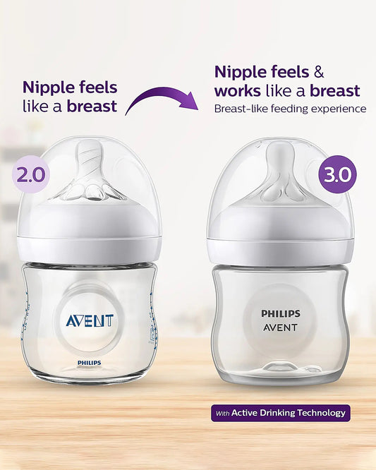 Philips Avent Natural Response Feeding Bottle-Anti Colic-125 ml-With Flow 2 Nipple-Transparent-0M+