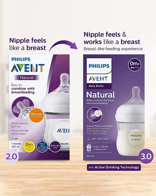 Philips Avent Natural Response Feeding Bottle-Anti Colic-125 ml-With Flow 2 Nipple-Transparent-0M+