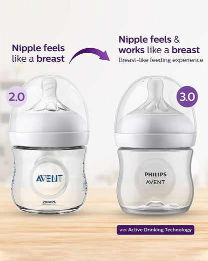 Philips Avent Natural Response Feeding Bottle-Anti Colic-125 ml-With Flow 2 Nipple-Pack of 2-Transparent-0M+