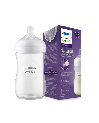 Philips Avent Natural Response Feeding Bottle-Anti Colic-260 ml-With Flow Nipple-Transparent-1M+