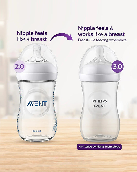 Philips Avent Natural Response Feeding Bottle-Anti Colic-260 ml-With Flow 3 Nipple-Transparent-1M+