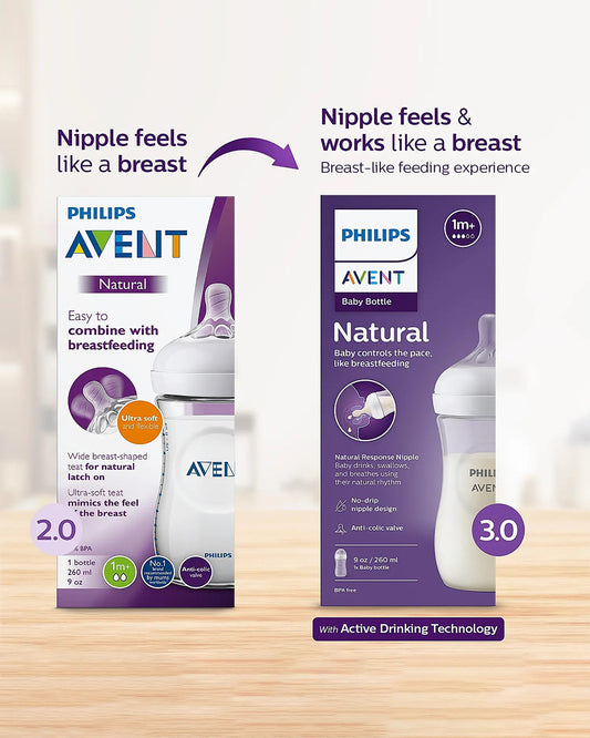 Philips Avent Natural Response Feeding Bottle-Anti Colic-260 ml-With Flow 3 Nipple-Transparent-1M+