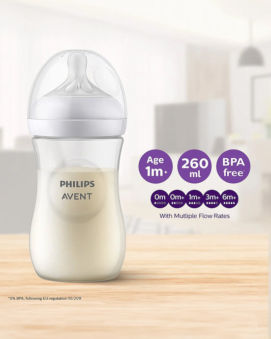 Philips Avent Natural Response Feeding Bottle-Anti Colic-260 ml-With Flow 3 Nipple-Transparent-1M+