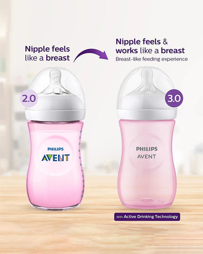 Philips Avent Natural Response Feeding Bottle-Anti Colic-260 ml-With Flow 3 Nipple-Pink-1M+