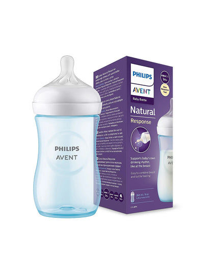 Philips Avent Natural Response Feeding Bottle-Anti Colic-260 ml-With Flow 3 Nipple-Blue-1M+