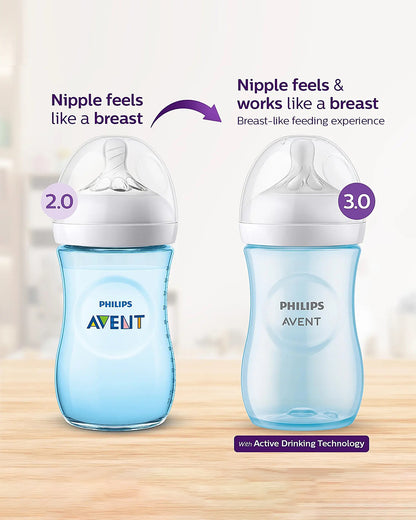 Philips Avent Natural Response Feeding Bottle-Anti Colic-260 ml-With Flow 3 Nipple-Blue-1M+