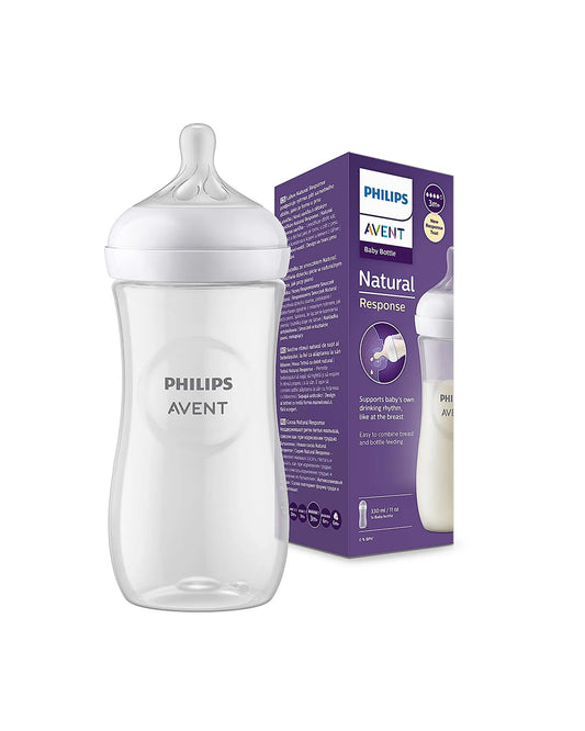 Philips Avent Natural Response Feeding Bottle-Anti Colic-330 ml-With Flow 4 Nipple-Transparent-3M+