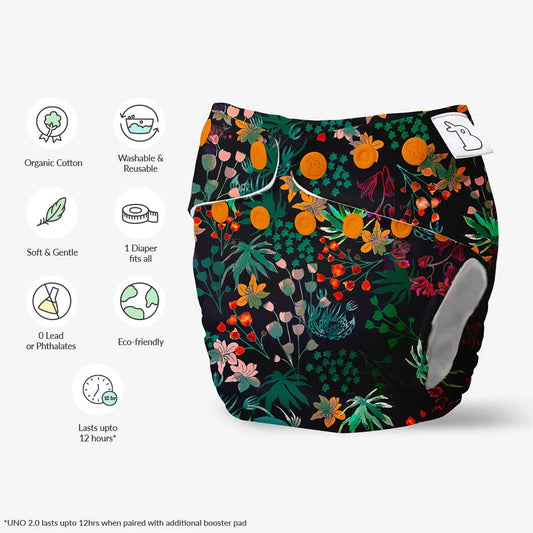 SuperBottoms Shruberry Freesize UNO-12 Hours Absorbency Cloth Diaper-Padded Underwear-100% Organic Cotton-Washable & Reusable-3 to 36M