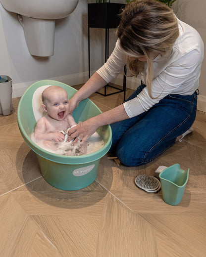 Shnuggle Newborn Bath Tub with Diaper Changing Mat & Bath Jug-0 to 12M-Eucalyptus