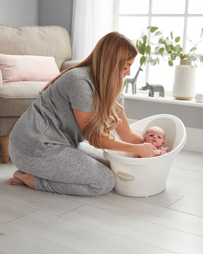 Shnuggle Newborn Bath Tub with Diaper Changing Mat & Bath Jug-0 to 12M-Taupe