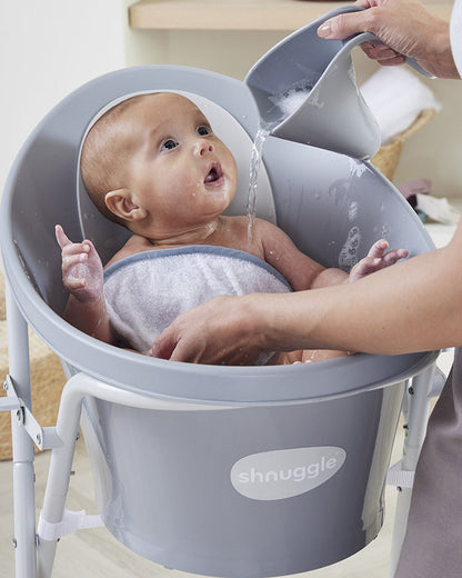 Shnuggle Newborn Bath Tub with Diaper Changing Mat & Bath Jug-0 to 12M-Taupe