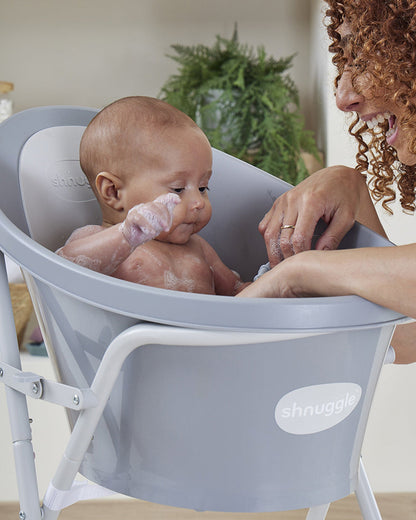 Shnuggle Newborn Bath Tub with Diaper Changing Mat & Bath Jug-0 to 12M-Taupe