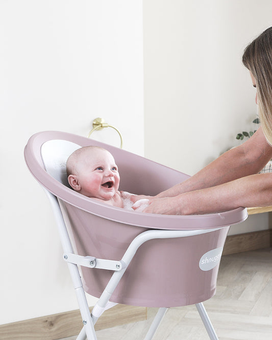 Shnuggle Newborn Bath Tub-With Bum Bump Support-Soft Foam Backrest & Non-Slip Base-BPA Free-0 to 12M-Pebble Grey