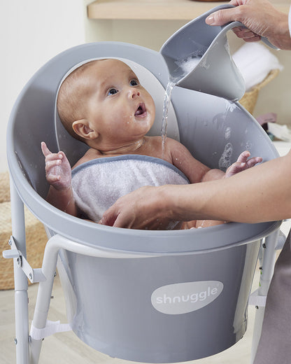 Shnuggle Newborn Bath Tub with Bath Stand-0 to 12M-White & Grey