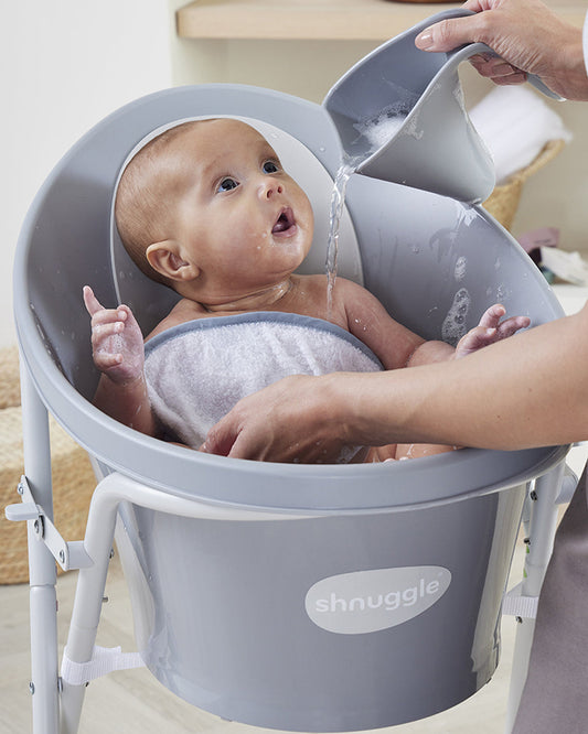 Shnuggle Newborn Bath Tub with Bath Stand-0 to 12M-White & Grey