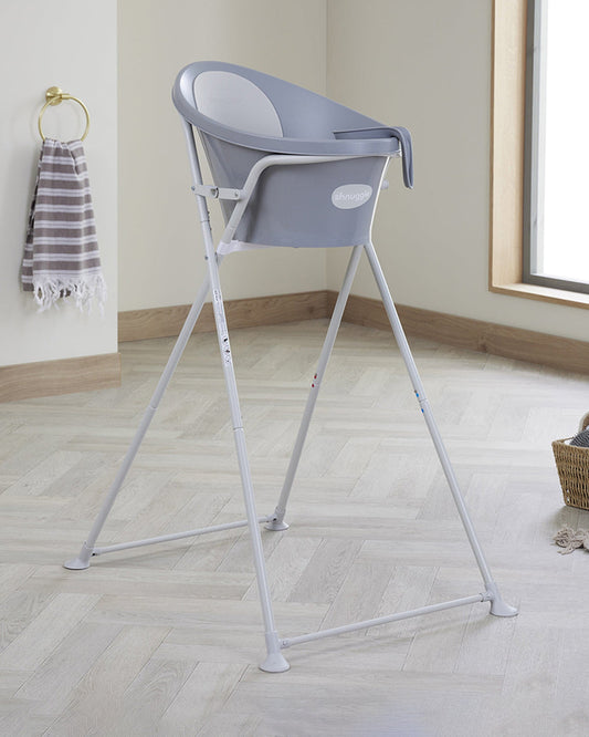 Shnuggle Newborn Bath Tub with Bath Stand-0 to 12M-White & Grey