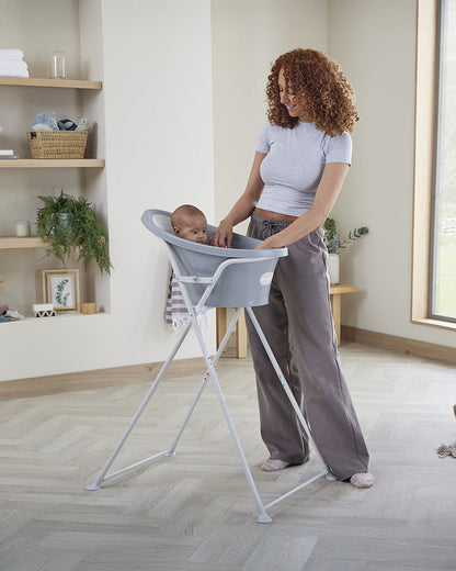 Shnuggle Newborn Bath Tub with Bath Stand-0 to 12M-White & Grey