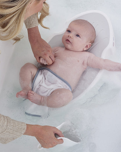 Shnuggle Baby Bather-Non Slip and Soft Warm to Touch Backrest-Water Level Indicator-0 to 6M-White & Grey