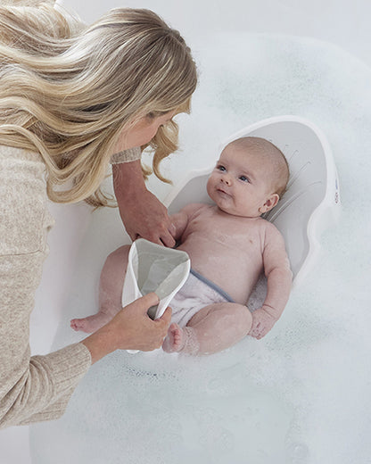 Shnuggle Baby Bather-Non Slip and Soft Warm to Touch Backrest-Water Level Indicator-0 to 6M-White & Grey