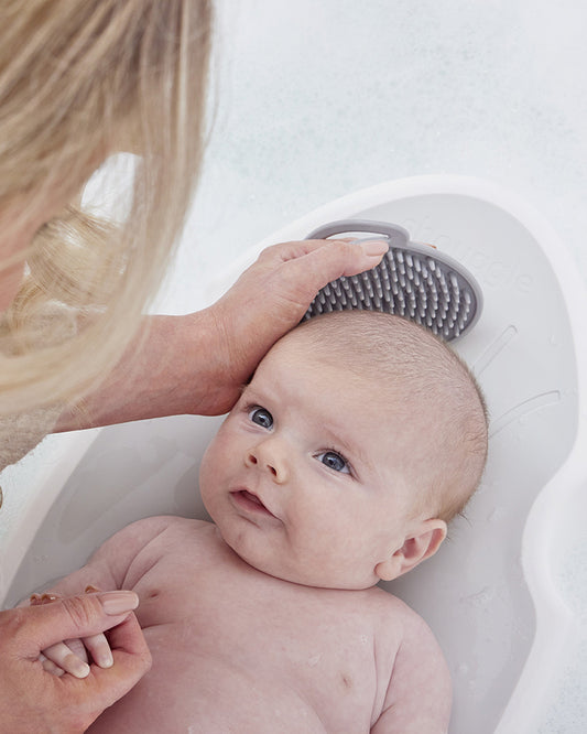 Shnuggle Baby Bather-Non Slip and Soft Warm to Touch Backrest-Water Level Indicator-0 to 6M-White & Grey