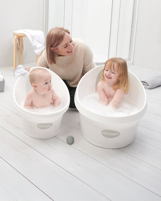 Shnuggle Toddler Bath Tub-With Bum Bump Support-Soft Foam Backrest & Non-Slip Base-Fits in Shower & Adult Bath-BPA Free-12 to 48M-Pebble Grey