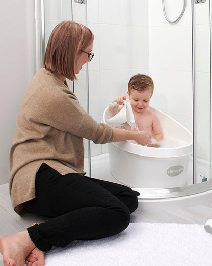 Shnuggle Toddler Bath Tub-With Bum Bump Support-Soft Foam Backrest & Non-Slip Base-Fits in Shower & Adult Bath-BPA Free-12 to 48M-White & Grey