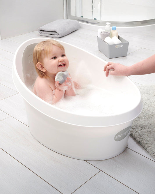 Shnuggle Baby Bath Tub-0 to 48M-with Bather & Jug-White & Grey