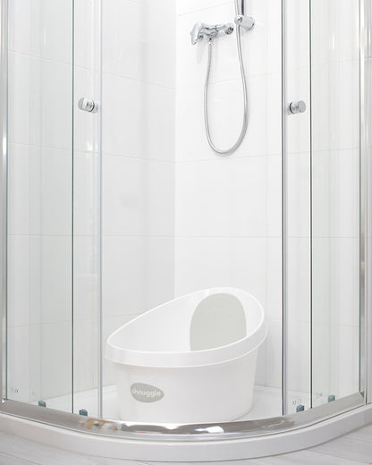 Shnuggle Toddler Bath Tub-With Bum Bump Support-Soft Foam Backrest & Non-Slip Base-Fits in Shower & Adult Bath-BPA Free-12 to 48M-White & Grey