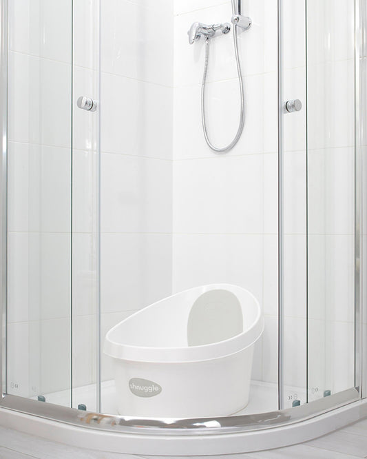 Shnuggle Toddler Bath Tub-With Bum Bump Support-Soft Foam Backrest & Non-Slip Base-Fits in Shower & Adult Bath-BPA Free-12 to 48M-White & Grey