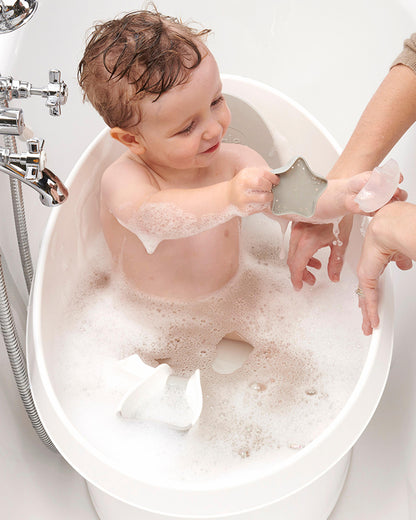 Shnuggle Toddler Bath Tub-With Bum Bump Support-Soft Foam Backrest & Non-Slip Base-Fits in Shower & Adult Bath-BPA Free-12 to 48M-White & Grey