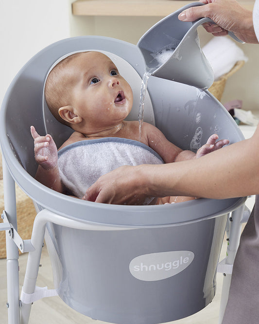 Shnuggle Newborn Bath Tub with Diaper Changing Mat & Bath Jug-0 to 12M-Taupe
