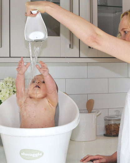 Shnuggle Newborn Bath Tub with Diaper Changing Mat & Bath Jug-0 to 12M-Pebble Grey