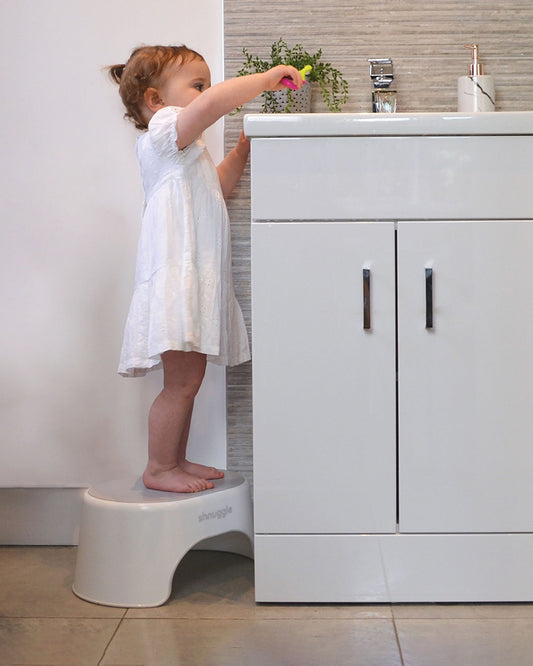 Shnuggle Baby Step Stool-BPA free-Non Slip Base with Anti Bacterial Top-Lightweight-White